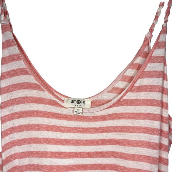 Umgee Striped Ombre Pink Ivory Tassels Braided Straps Maxi Dress Size M - Picture 2 of 4